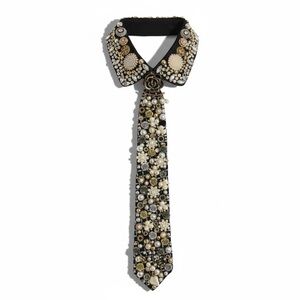 Handmade! Embellished Black, Silver, Pearl and Gold collar and necktie combo.